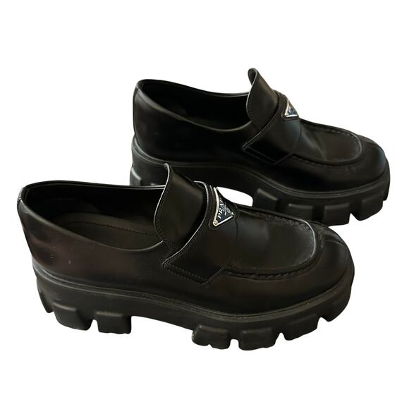 Prada - Brushed Leather Monolith Loafers - Black - Size 41 (10 Women’s) - Picture 11 of 13